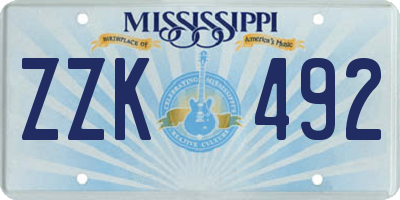 MS license plate ZZK492