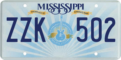 MS license plate ZZK502