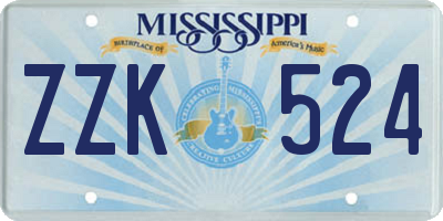 MS license plate ZZK524