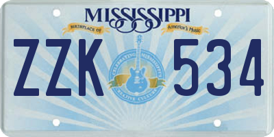 MS license plate ZZK534