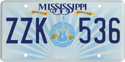 MS license plate ZZK536