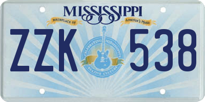 MS license plate ZZK538