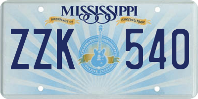 MS license plate ZZK540