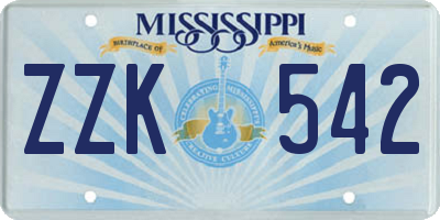 MS license plate ZZK542