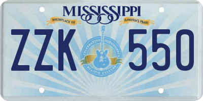 MS license plate ZZK550