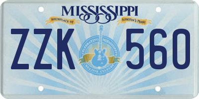 MS license plate ZZK560