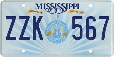 MS license plate ZZK567