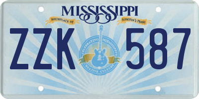 MS license plate ZZK587