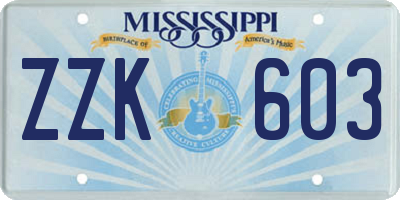 MS license plate ZZK603