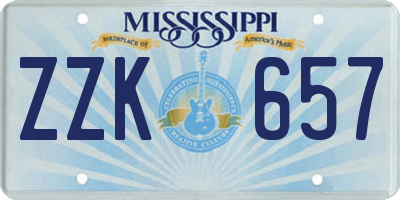 MS license plate ZZK657