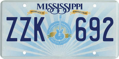 MS license plate ZZK692