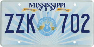 MS license plate ZZK702