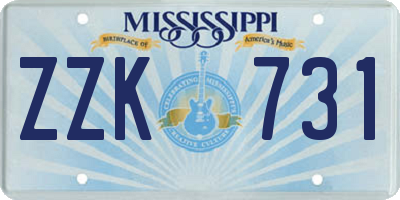 MS license plate ZZK731