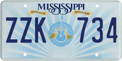 MS license plate ZZK734