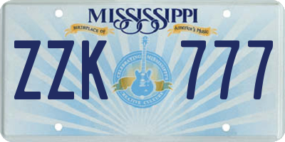MS license plate ZZK777
