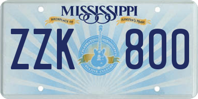MS license plate ZZK800