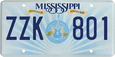 MS license plate ZZK801