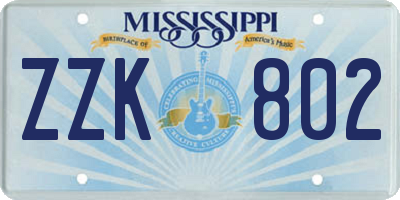 MS license plate ZZK802