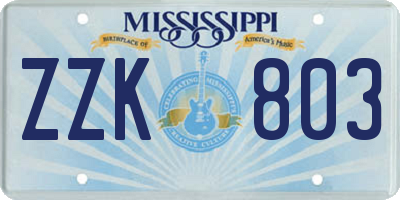 MS license plate ZZK803