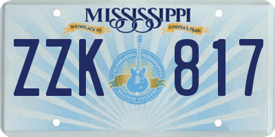 MS license plate ZZK817