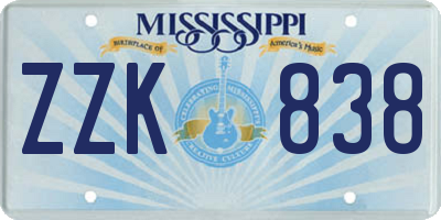 MS license plate ZZK838