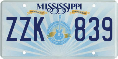 MS license plate ZZK839