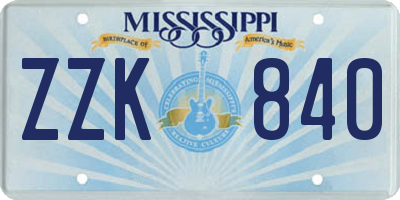 MS license plate ZZK840