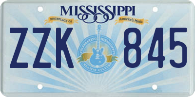 MS license plate ZZK845