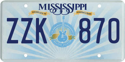 MS license plate ZZK870