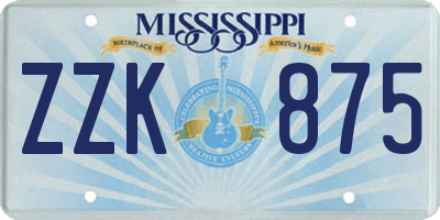 MS license plate ZZK875