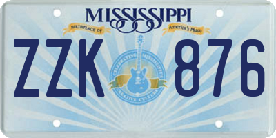 MS license plate ZZK876
