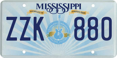 MS license plate ZZK880