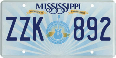 MS license plate ZZK892