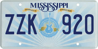 MS license plate ZZK920