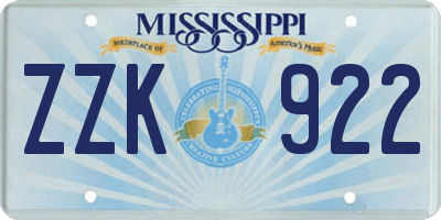 MS license plate ZZK922