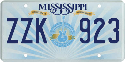 MS license plate ZZK923
