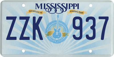 MS license plate ZZK937