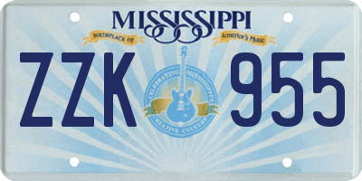MS license plate ZZK955