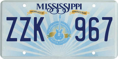 MS license plate ZZK967