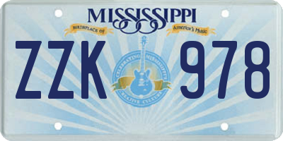 MS license plate ZZK978