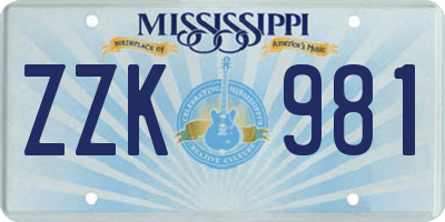 MS license plate ZZK981