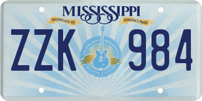 MS license plate ZZK984
