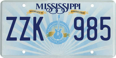 MS license plate ZZK985