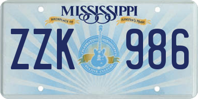 MS license plate ZZK986