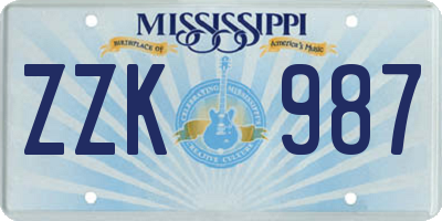 MS license plate ZZK987