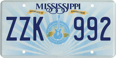 MS license plate ZZK992