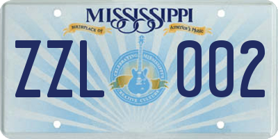 MS license plate ZZL002