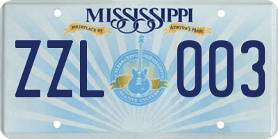 MS license plate ZZL003