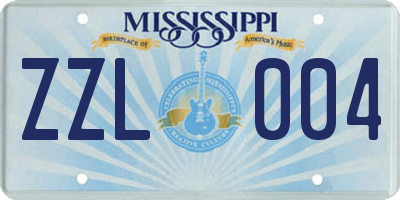 MS license plate ZZL004