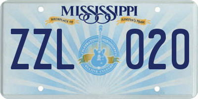 MS license plate ZZL020